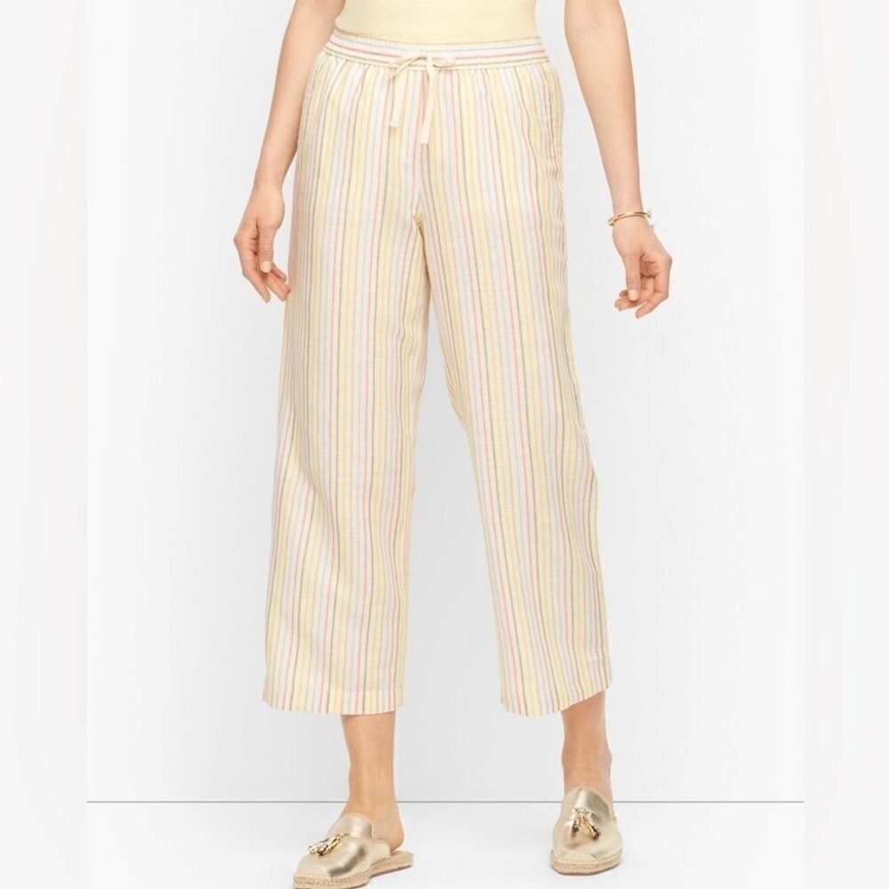 Talbots Womens Wide Leg Linen Cotton Pants Small Pastel Sunshine Stripe New NWT